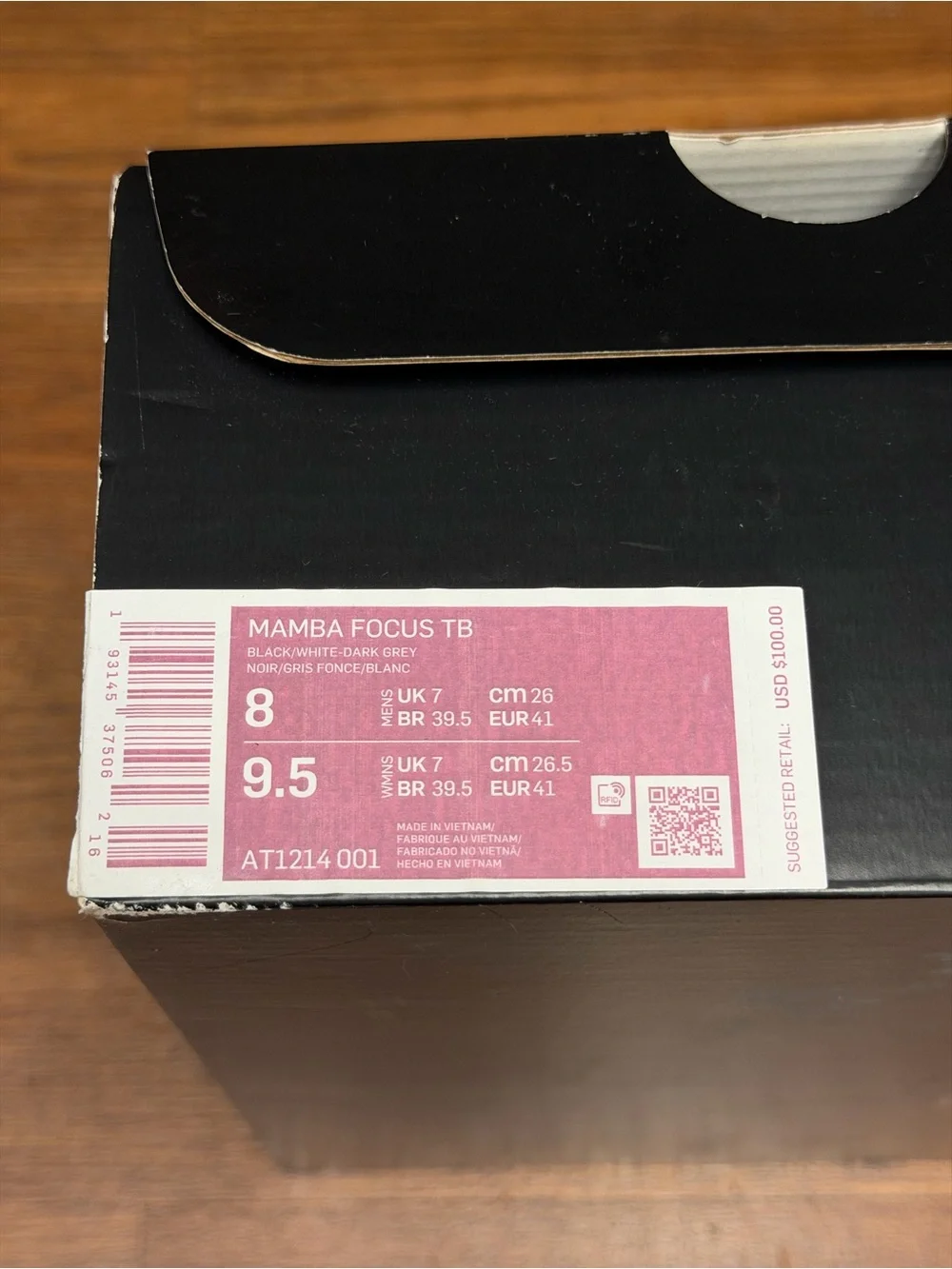 Nike Kobe Mamba Focus TB AT1214-001 Black White Dark Grey Men’s 8 OG Box